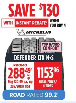 Canadian Tire Michelin defender ltx m+s tire offer