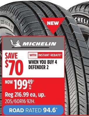 Canadian Tire Michelin defender 2 tire offer