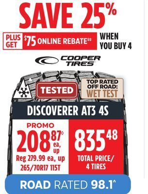 Canadian Tire Cooper tires discoverer at3 4s tire offer