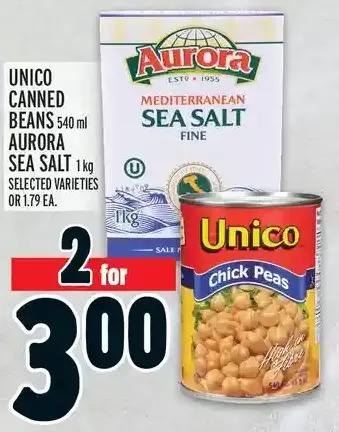 Metro Unico canned beans, aurora sea salt offer