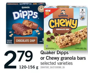 Fortinos Quaker dipps or chewy granola bars offer