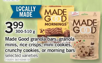 Fortinos Made good granola bars, granola minis, rice crisps, mini cookies, crunchy cookies, or morning bars offer