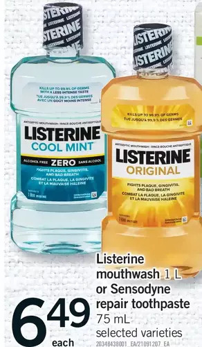 Fortinos Listerine mouthwash or sensodyne repair toothpaste offer