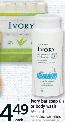 Fortinos Ivory bar soap or body wash offer