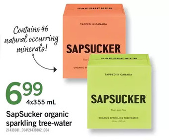 Fortinos Sapsucker organic sparkling tree-water offer