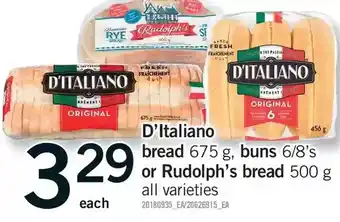 Fortinos D'italiano bread, buns or rudolph's bread offer