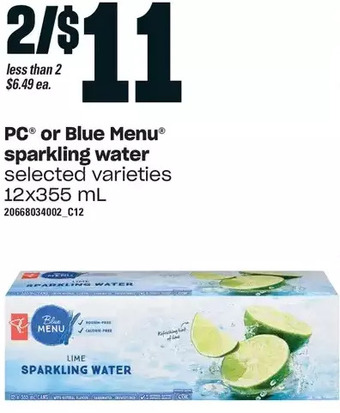 Loblaws Pc or blue menu sparkling water offer