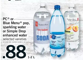 Fortinos Pc or blue menu pop, sparkling water or simple drop enhanced water offer
