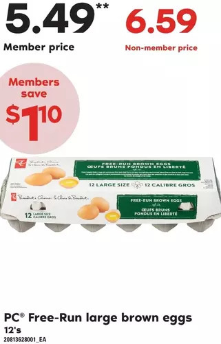 Loblaws Pc free-run large brown eggs offer
