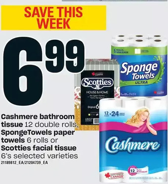 Loblaws Cashmere bathroom tissue, spongetowels paper towels or scotties facial tissue offer