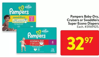 Walmart Pampers baby-dry, cruisers or swaddlers super econo diapers offer