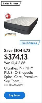 Walmart Ultraflex infinity plus- orthopedic spinal care, premium soy foam, eco-friendly mattress (made in canada)- queen size offer