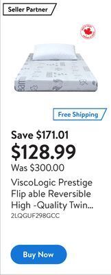 Walmart Viscologic prestige flip able reversible high -quality twin mattress perfect for bunk bed, trundle, guest bed and caravan bed offer