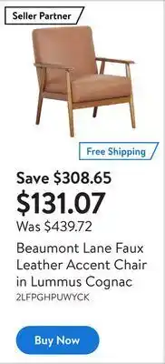 Walmart Beaumont lane faux leather accent chair in lummus cognac offer