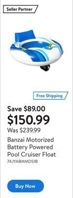 Walmart Banzai motorized battery powered pool cruiser float offer