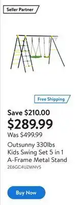 Walmart Outsunny 330lbs kids swing set 5 in 1 a-frame metal stand offer
