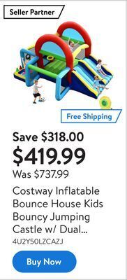 Walmart Costway inflatable bounce house kids bouncy jumping castle w/ dual slides & 480w blower offer