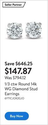 Walmart 1/3 ctw round 14k wg diamond stud earrings offer