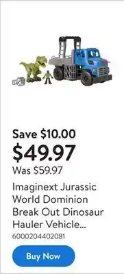 Walmart Imaginext jurassic world dominion break out dinosaur hauler vehicle set offer