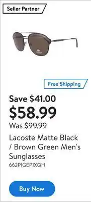 Walmart Lacoste matte black / brown green men's sunglasses offer