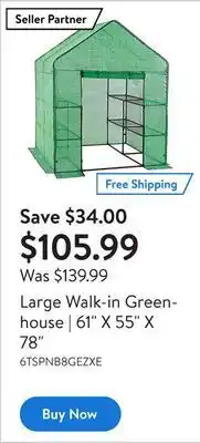 Walmart Large walk-in greenhouse | 61 x 55 x 78 offer