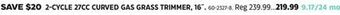 Canadian Tire Troy-bilt 2 cycle 27cc curved gas grass trimmer, 16˝ offer