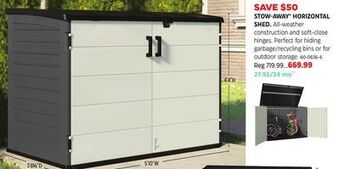 Canadian Tire Suncast stow-away horizontal shed offer