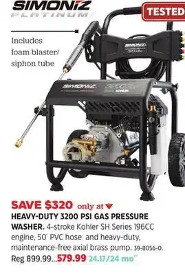 Canadian Tire Simoniz heavy-duty 3200 psi gas pressure washer offer