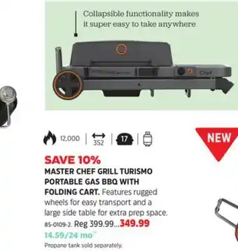 Canadian Tire Master chef grill turismo portable gas bbq with folding cart offer