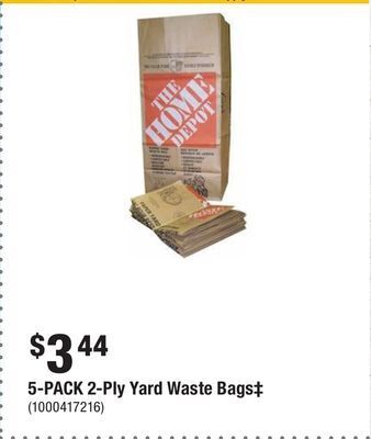 Home Depot 5-pack 2-ply yard waste bags‡ offer