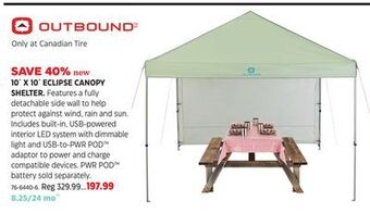 Canadian Tire Outbound 10´ x 10´ eclipse canopy shelter offer