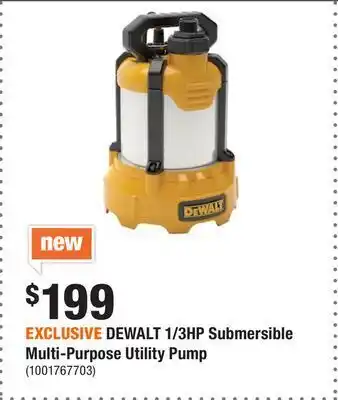 Home Depot Exclusive dewalt 1/3hp submersible multi-purpose utility pump offer