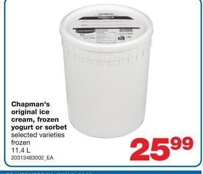 Wholesale Club Chapman's original ice cream, frozen yogurt or sorbet, 11.4 l offer