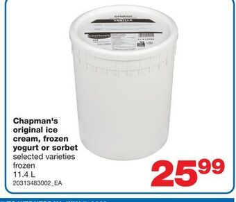 Wholesale Club Chapman's original ice cream, frozen yogurt or sorbet, 11.4 l offer