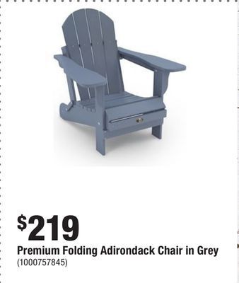 Home Depot Premium folding adirondack chair in grey offer