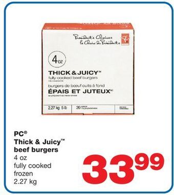 Wholesale Club Pc® thick & juicy™ beef burgers, 4 oz, 2.27 kg offer