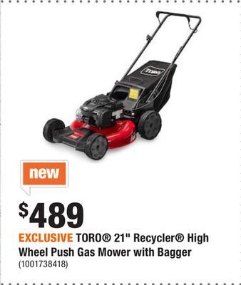Home Depot Exclusive toro® 21 recycler® high wheel push gas mower with bagger offer