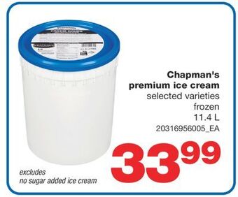 Wholesale Club Chapman's premium ice cream, 11.4 l offer