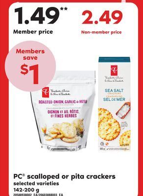 Zehrs Markets Pc® scalloped or pita crackers, 142-200 g offer