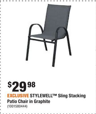 Home Depot Exclusive stylewell™ sling stacking patio chair in graphite offer