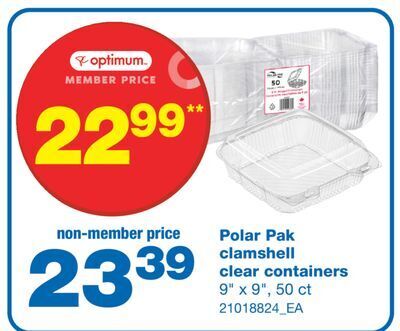 Wholesale Club Polar pak clamshell clear containers, 9 x 9, 50 ct offer