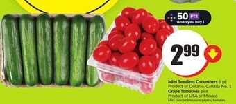 FreshCo Mini seedless cucumbers 6 pk product of ontario, canada no.1 grape tomatoes pint product of usa or mexico offer