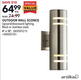 RONA Artika outdoor wall sconce 4 x 12 offer