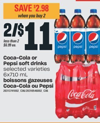 Valu-mart Boissons gazeuses coca-cola ou pepsi, 6x710 ml offer