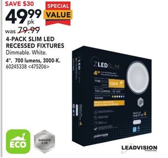 RONA Leadvision 4-pack slim led recessed fixtures 4 700 lumens 3000-k offer