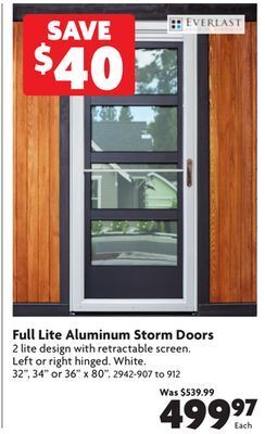 Home Hardware Full lite aluminum storm doors offer