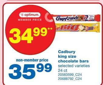 Wholesale Club Cadbury king size chocolate bars, 24 ct offer