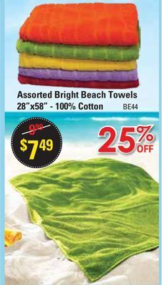 Oxford Mills Assorted bright beach towels 28x58 - 100% cotton offer