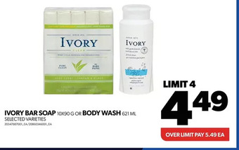 Real Canadian Superstore Ivory bar soap or body wash offer
