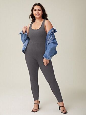 SheIn Shein basics plus cotton solid unitard jumpsuit offer